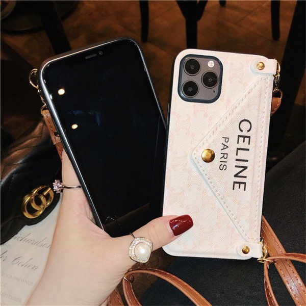 CELINE セリーヌブランドiphone 16 14 plus 15 pro maxケースiphone 16/14 pro/15 pro max xs/8/7 plusカバー ストラップ付 カード入れiphone 14 15 16 plusケースカバースタンド付きセレブ愛用全機種対応ハイブランドケース パロディ