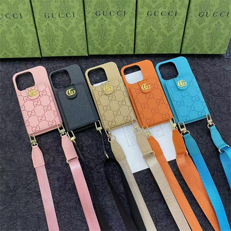 Gucci グッチブランド iphone 16/14 pro/15 pro max 16 plus カバー ストラップ付 カード入れiphone16 pro 14 15 16 plusケース 革製 肩掛け